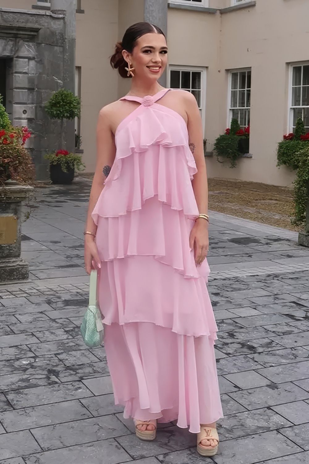 Robe Rosa Robe Rose Poudré à Volants – Claribel | Robe Rose