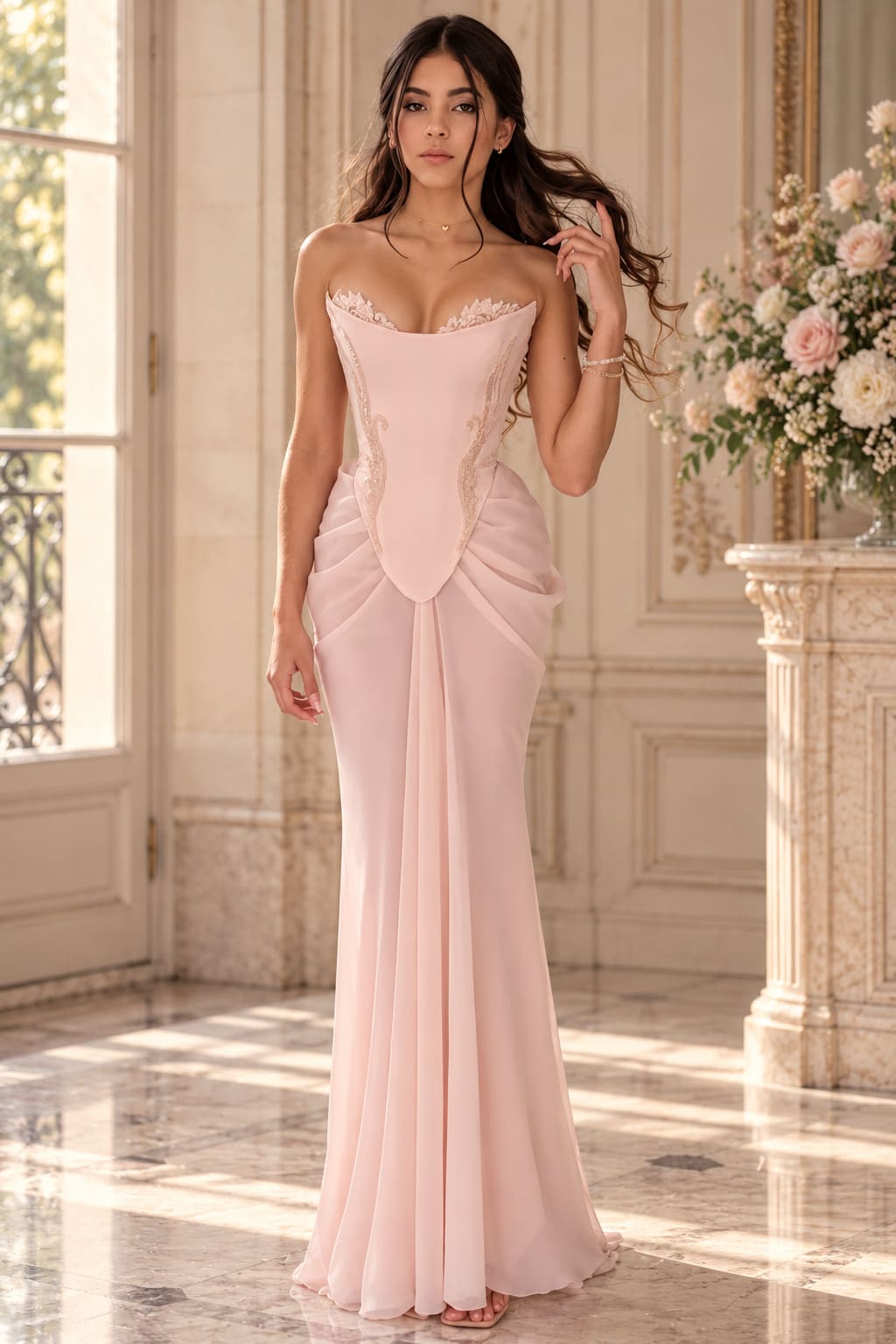 Robe Bustier Longue Rose​ Pale – Aurélia