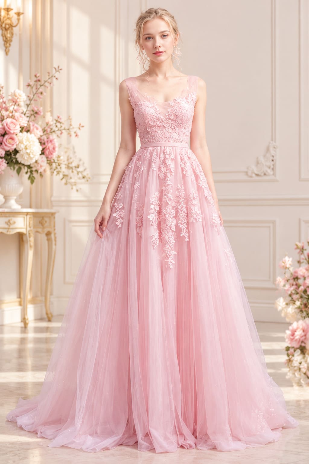 Robe Cocktail Rose Poudré Dentelle​ – Daphné