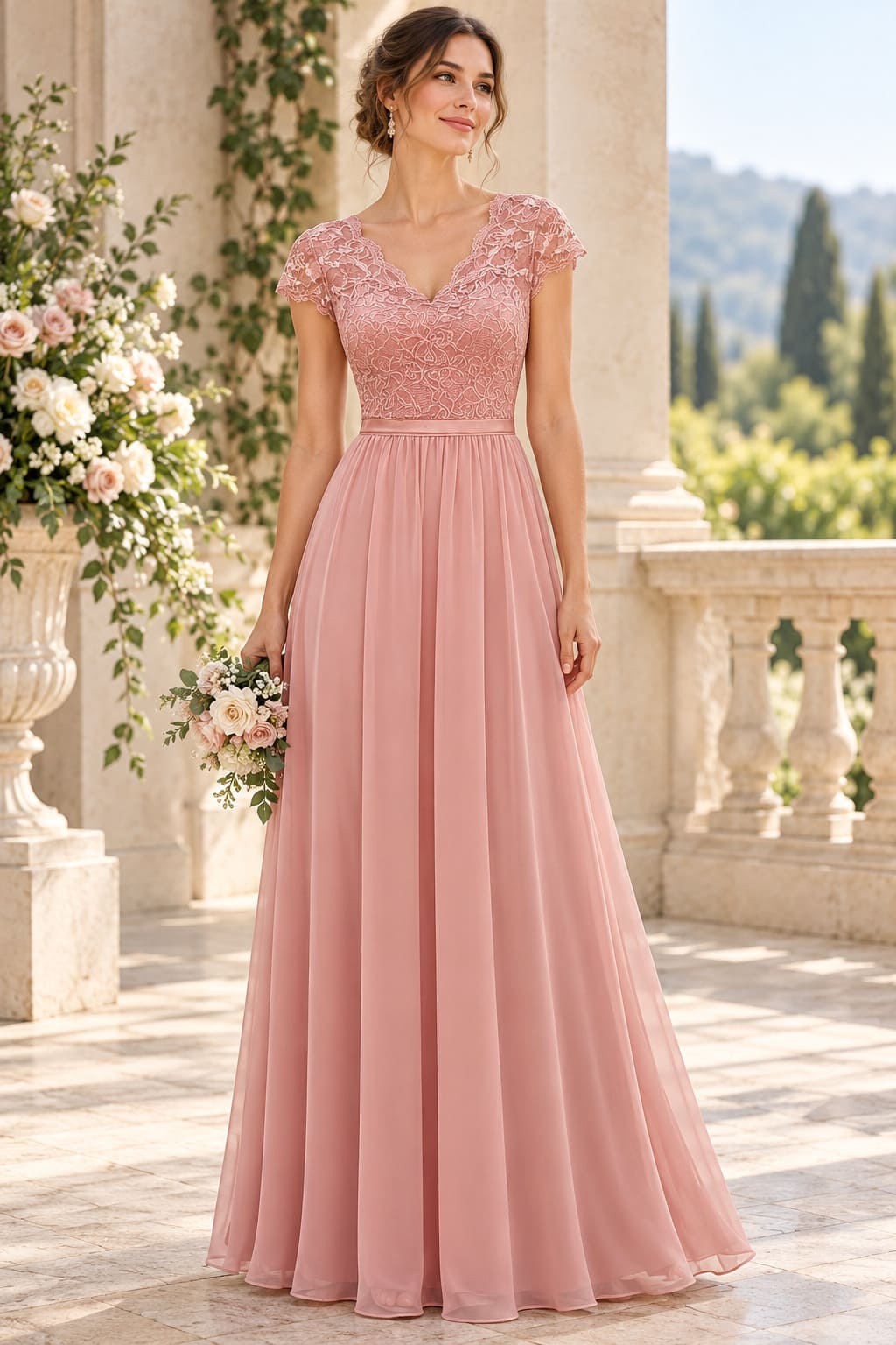 Robe Dentelle Rose Poudré – Léana