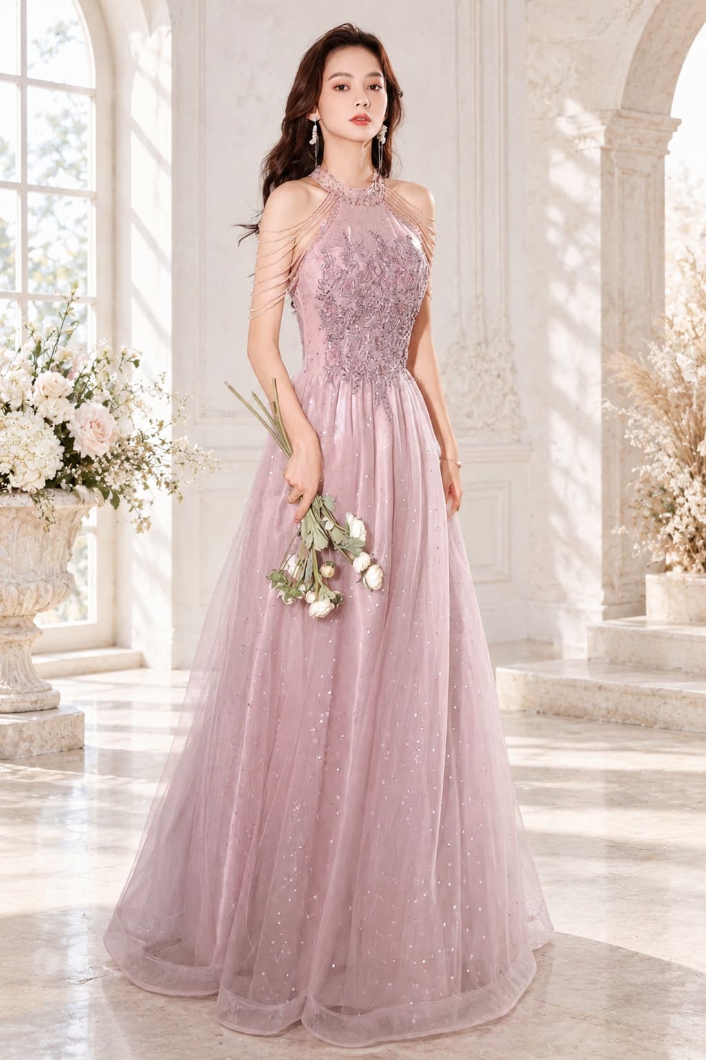 Robe Fleurie Rose Poudré – Paloma