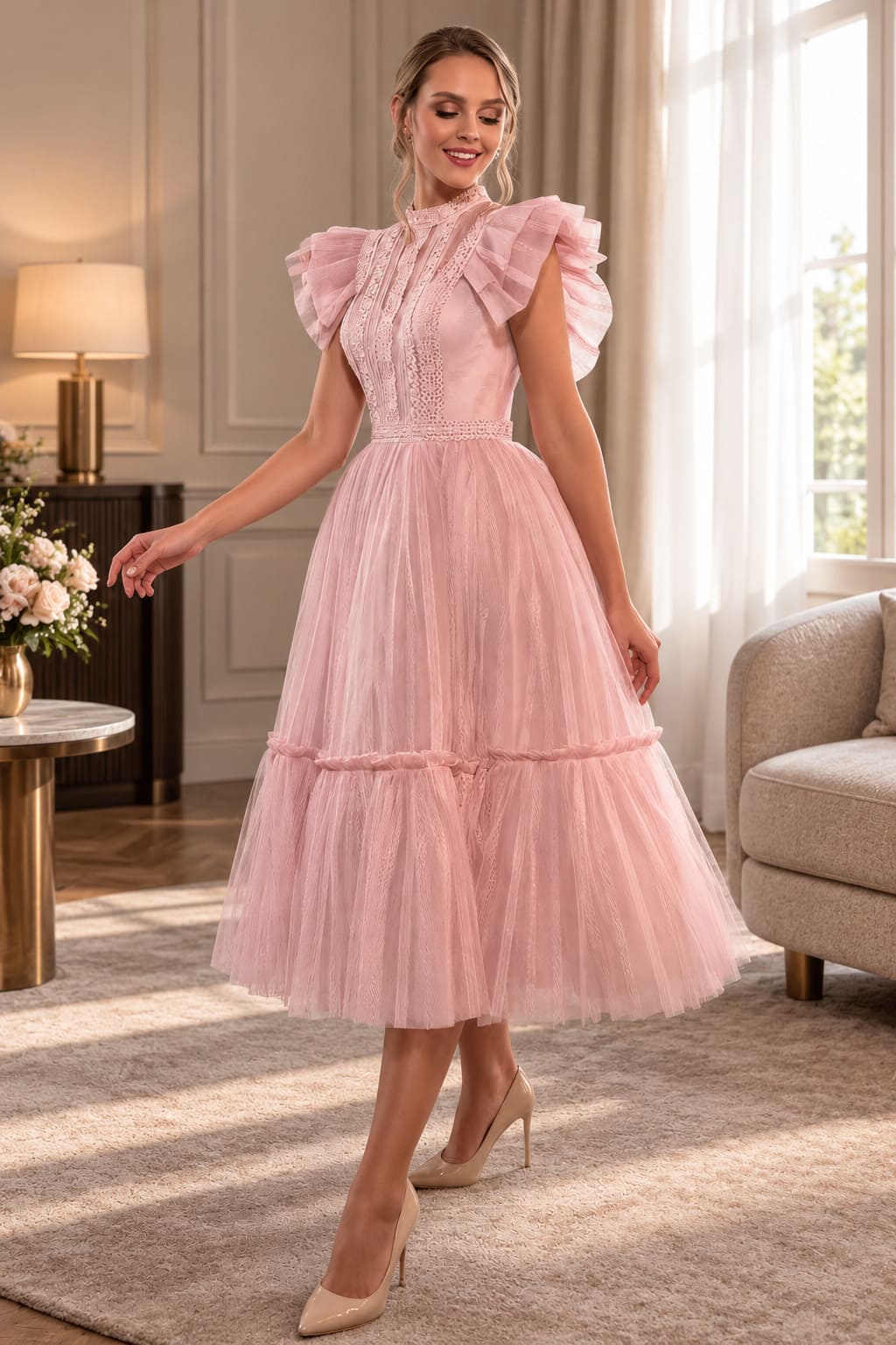 Robe Patineuse Longue Rose Poudrée – Ambre