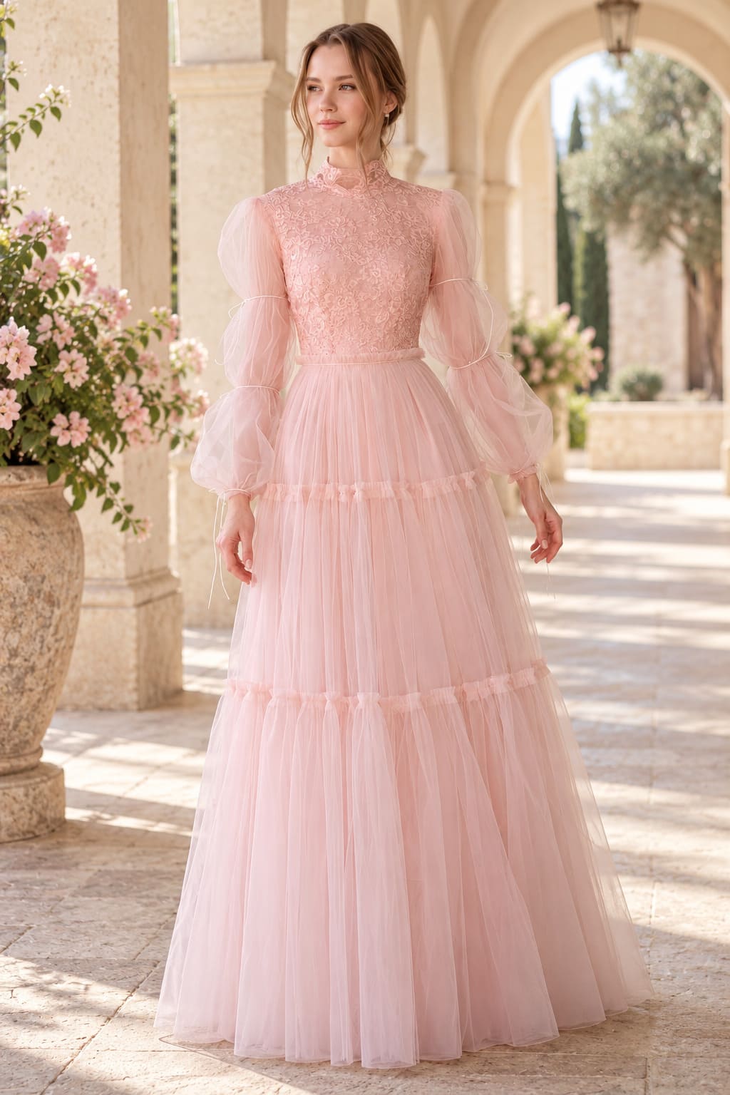 Robe Rose Poudré Tulle – Esméralda