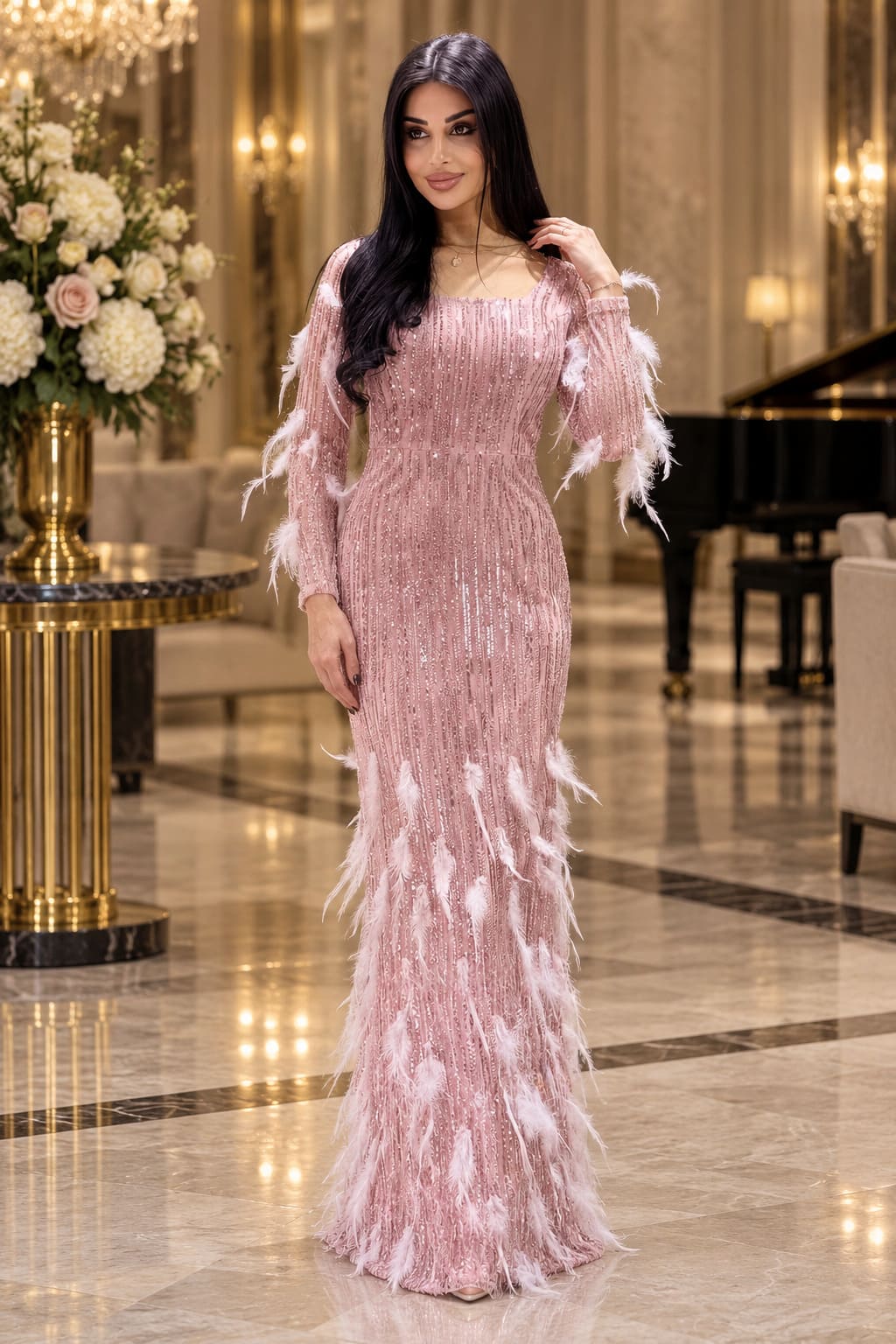 Robe à Plume Rose​ – Anastasia